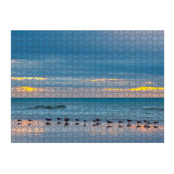 Puzzle Ravensburger "Möwen bei Sonnenuntergan" artboxONE - Natur,Tiere - Möwe,Strand,Sonnenuntergang,Meer,Ozean,Wellen,Landschaft,Natur - Bild möwe