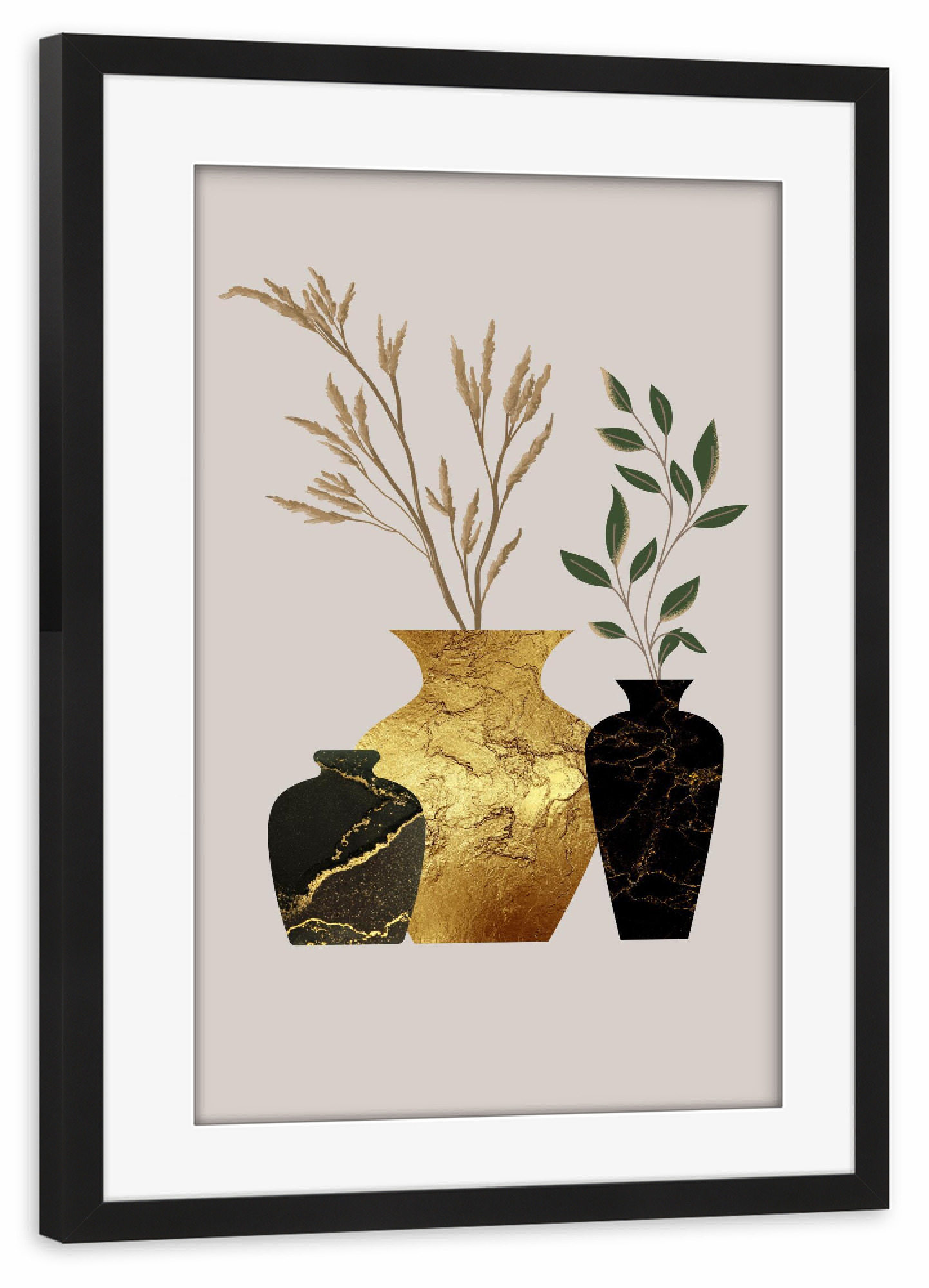 Poster mit Rahmen schwarz "Vase in Gold und Schwarz" artboxONE - Natur,Floral,Abstrakt