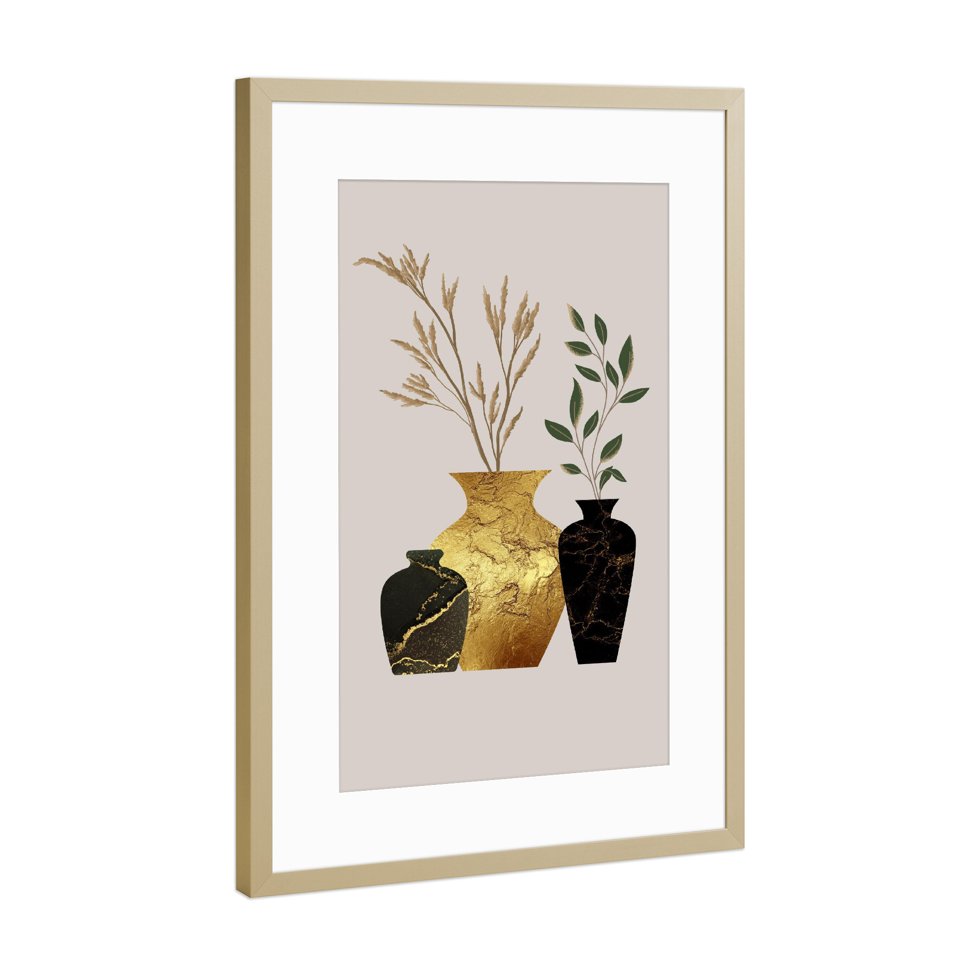 Poster mit Rahmen Gold "Vase in Gold und Schwarz" artboxONE - Natur,Floral,Abstrakt