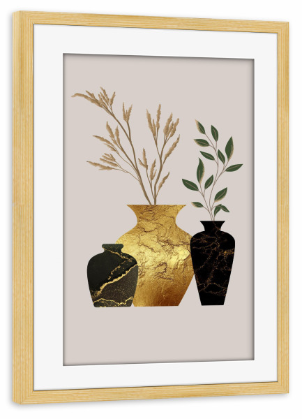 Poster mit Rahmen kiefer "Vase in Gold und Schwarz" artboxONE - Natur,Floral,Abstrakt