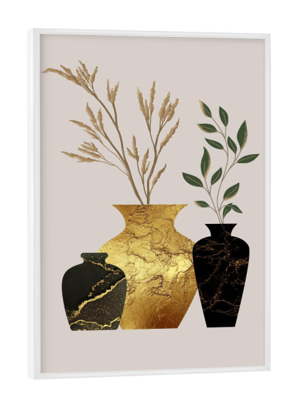 Poster mit weißem Rahmen "Vase in Gold und Schwarz" artboxONE - Natur,Floral,Abstrakt