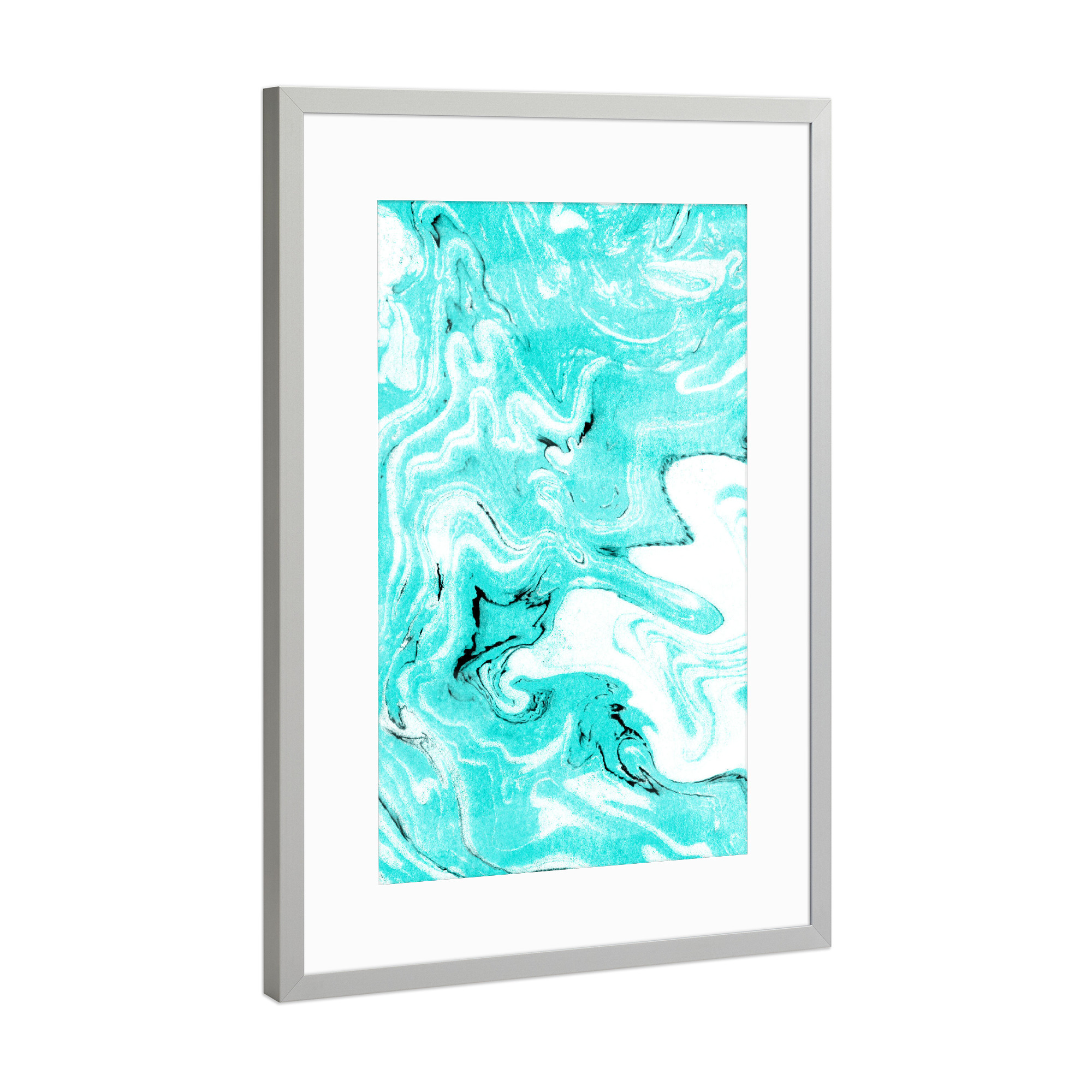 Poster mit Rahmen Silber "Marmor in Smaragdgrün" artboxONE - Abstrakt
