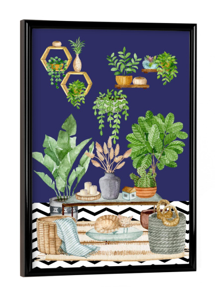 Poster mit schwarzem Rahmen "Aquarell-Zimmerpflanze" artboxONE - Natur,Floral,Abstrakt