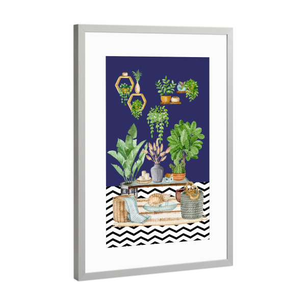 Poster mit Rahmen Silber "Aquarell-Zimmerpflanze" artboxONE - Natur,Floral,Abstrakt