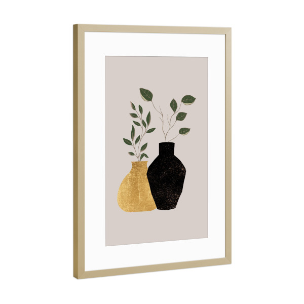 Poster mit Rahmen Gold "Golden Vase and Botanics" artboxONE - Natur,Floral,Abstrakt