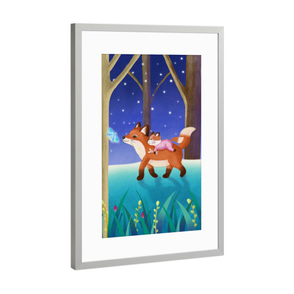 Poster mit Rahmen Silber "Fuchsmama im Zauberwald" artboxONE - Floral,Für Kinder,Tiere