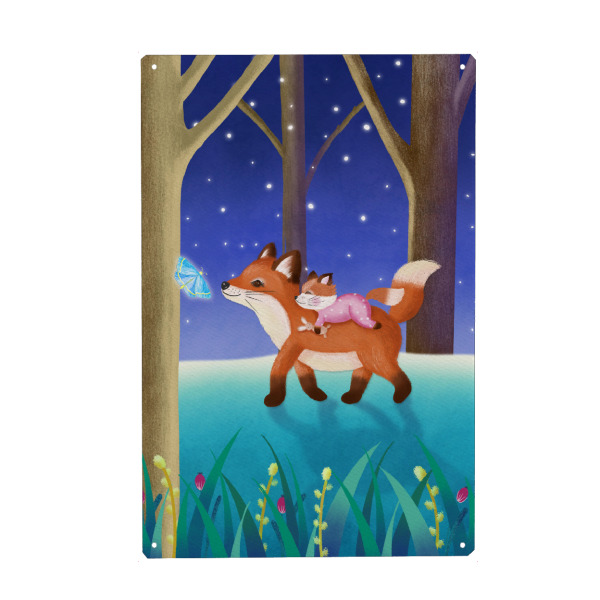 Metall Poster "Fuchsmama im Zauberwald" artboxONE - Floral,Für Kinder,Tiere