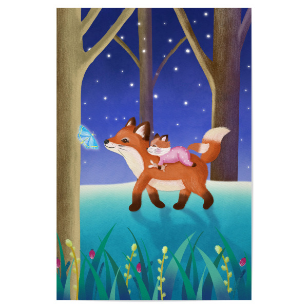 Poster 30x20 cm "Fuchsmama im Zauberwald" artboxONE - Floral,Für Kinder,Tiere
