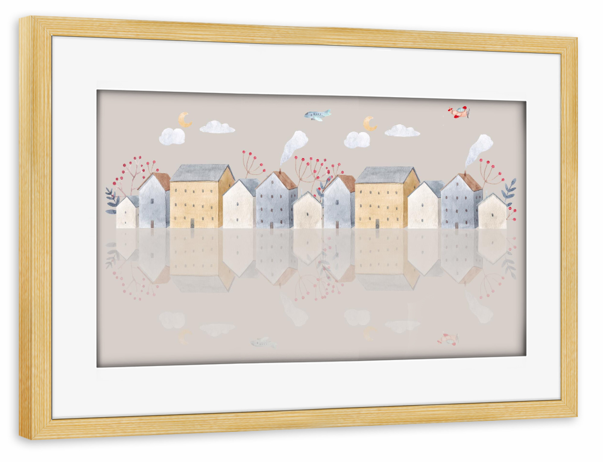 Poster mit Rahmen kiefer "Straßenhäuser Illustration" artboxONE - Für Kinder,Abstrakt,Streetart