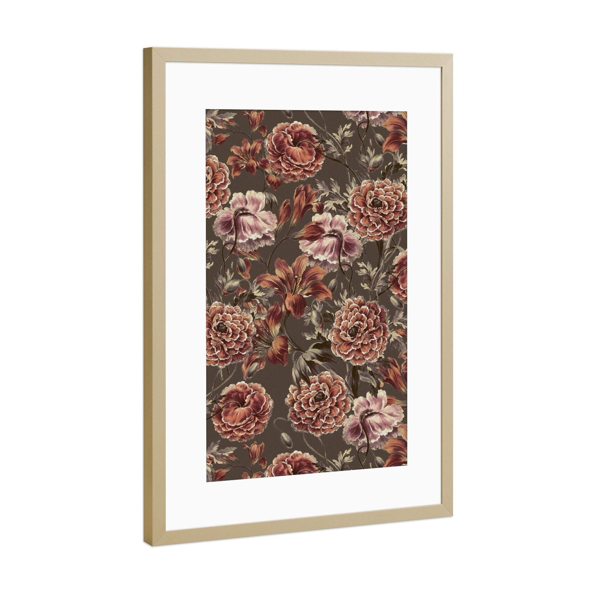 Poster mit Rahmen Gold "Orange Lilie und Mohn" artboxONE - Natur,Floral,Liebe