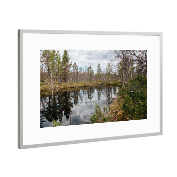 Poster mit Rahmen Silber "Wald mit See in Schweden" artboxONE - Natur,Reise,Reise / Länder