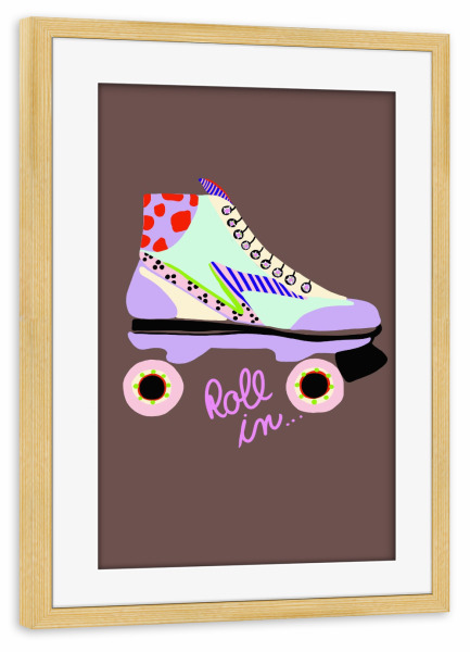 Poster mit Rahmen kiefer "Roll in" artboxONE - Sport - Roll in,Skates,Roller skates,Lila,Sport,Illustration,Ute arnold,Bruan,Bunt