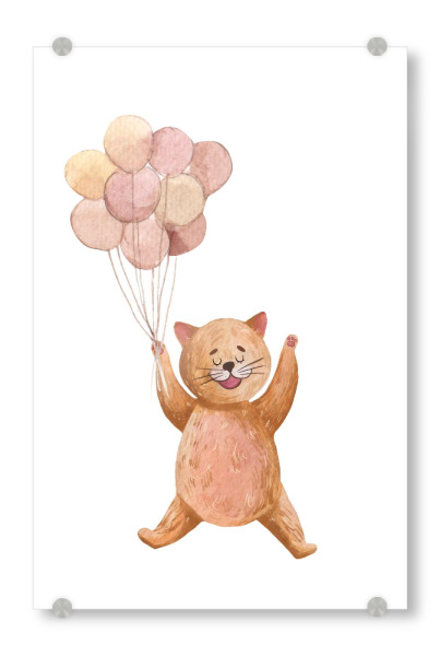Acrylglasbild "Nette Katze mit Luftballons" artboxONE - Für Kinder,Tiere,Lustig