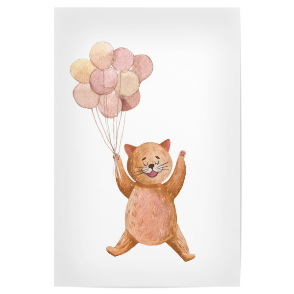 Poster "Nette Katze mit Luftballons" artboxONE - Für Kinder,Tiere,Lustig