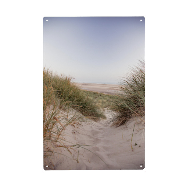 Metall Poster "Dünen am Meer" artboxONE - Natur,Reise,Floral,Reise / Strand und Meer - Meer,Strand,Duene,Schilf,Grün,See,Reise,Natur,Landschaft,Urlaub