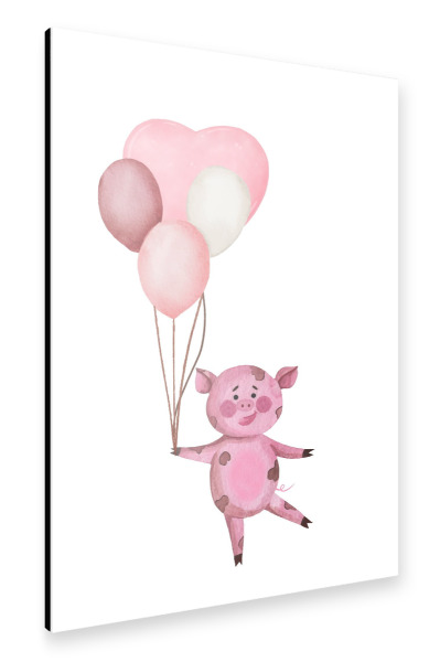 Alu-Dibond "Nettes Schwein mit Luftballons" 30x20 cm artboxONE