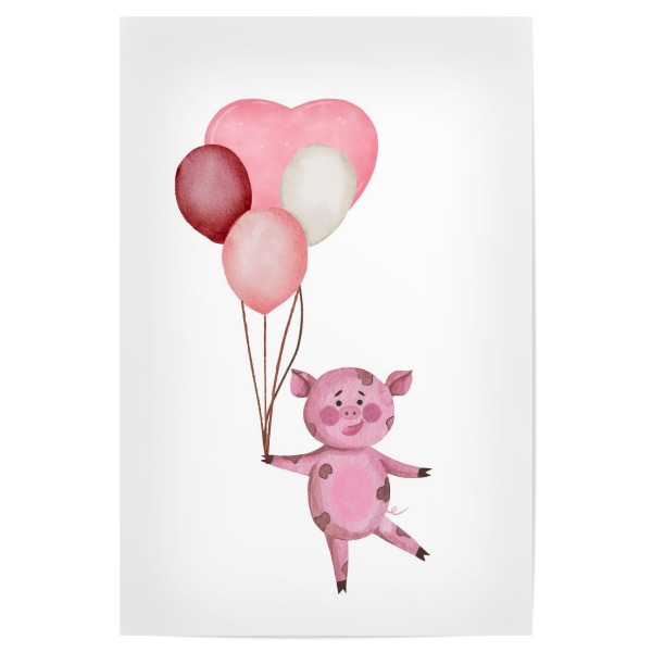 Poster "Nettes Schwein mit Luftballons" artboxONE - Für Kinder,Tiere