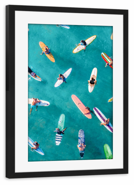 Poster mit Rahmen schwarz "Surfer-Stau" artboxONE - Natur,Reise,Menschen,Reise / Strand und Meer,Sport