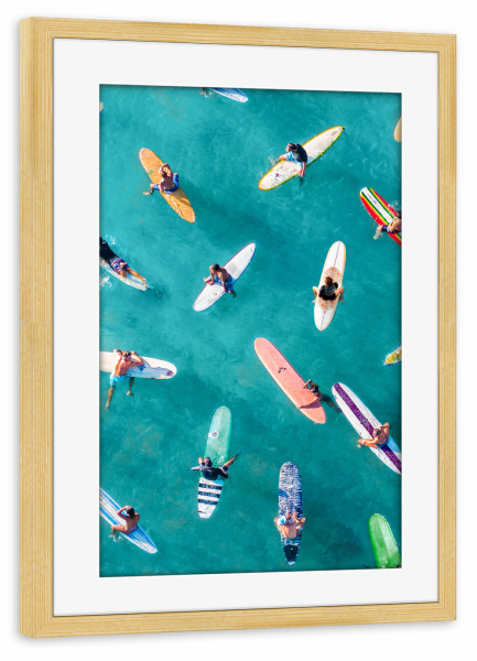 Poster mit Rahmen kiefer "Surfer-Stau" artboxONE - Natur,Reise,Menschen,Reise / Strand und Meer,Sport