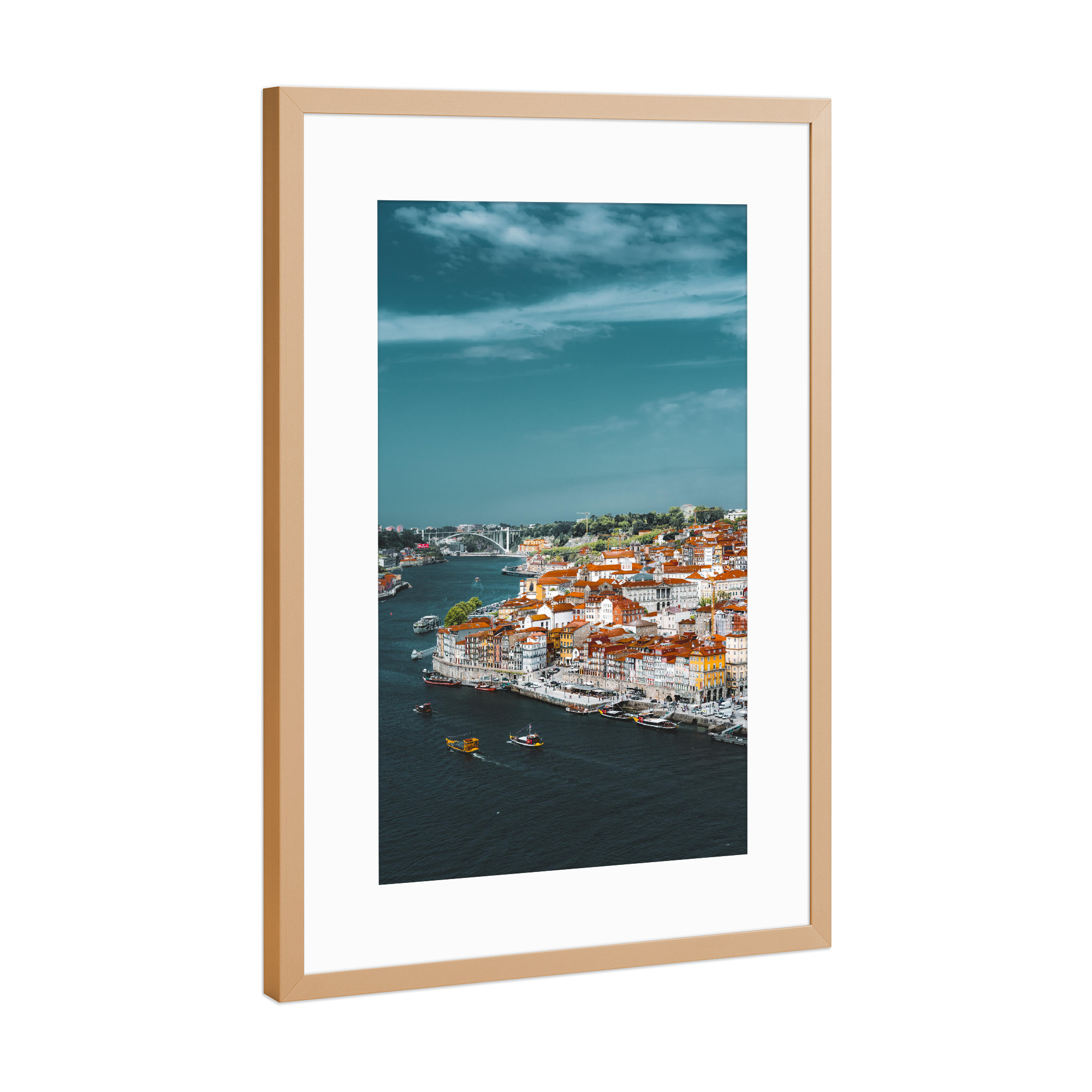 Poster mit Rahmen Kupfer "Blick auf Porto" artboxONE - Städte,Reise - Stadt,Porto,Portugal,Europa,Urban,Fluss,Blick,Reise