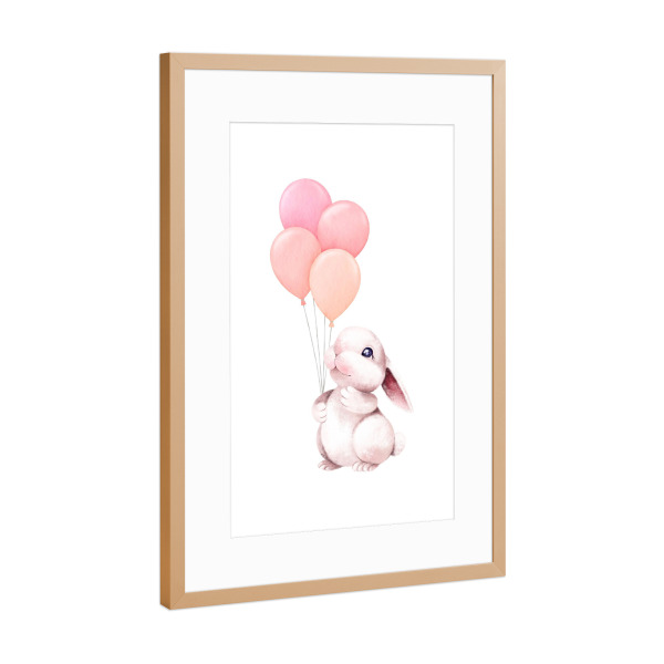 Poster mit Rahmen Kupfer "Süßer Hase mit Luftballons" artboxONE - Für Kinder,Tiere