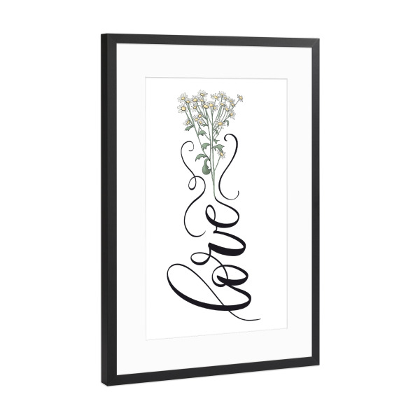 Poster mit Rahmen Schwarz (Metallic) "Liebe wilde Blume" artboxONE - Natur,Floral,Liebe,Buchstaben
