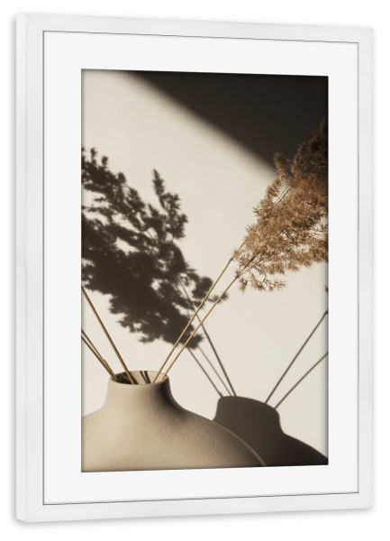 Poster mit Rahmen weiß "Pampasgras in stilvoller Vase" artboxONE - Natur,Floral