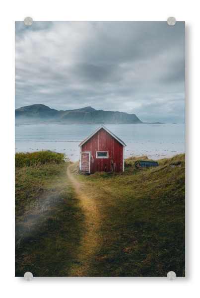 Acrylglasbild "Rotes Häuschen in Norwegen" artboxONE - Natur,Reise,Architektur