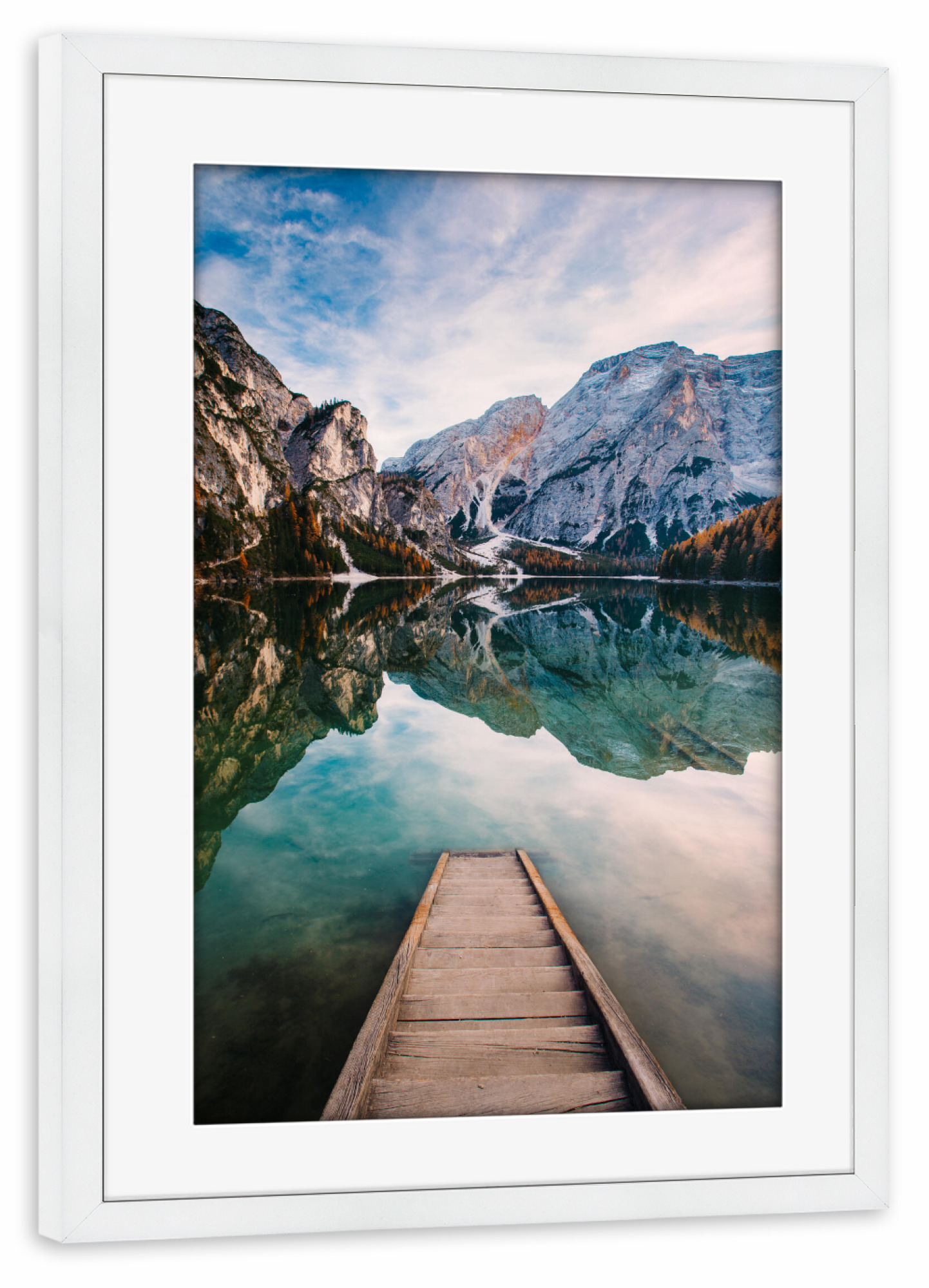 Poster mit Rahmen weiß "Aussicht auf den Pragser Wildsee" artboxONE - Natur,Reise
