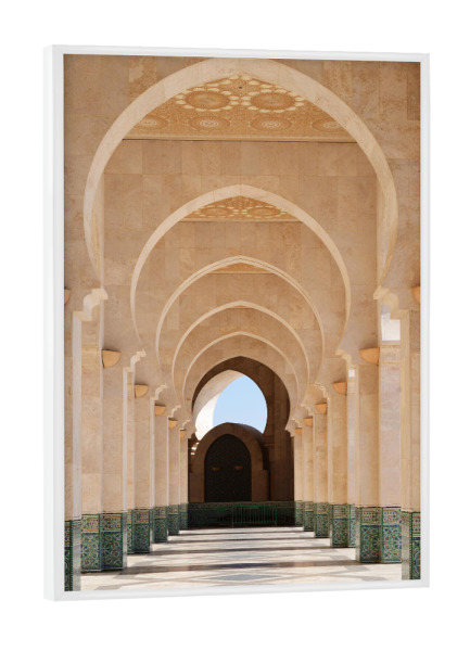 Poster mit weißem Rahmen "Arkade der Moschee in Casablanca" artboxONE - Reise,Architektur