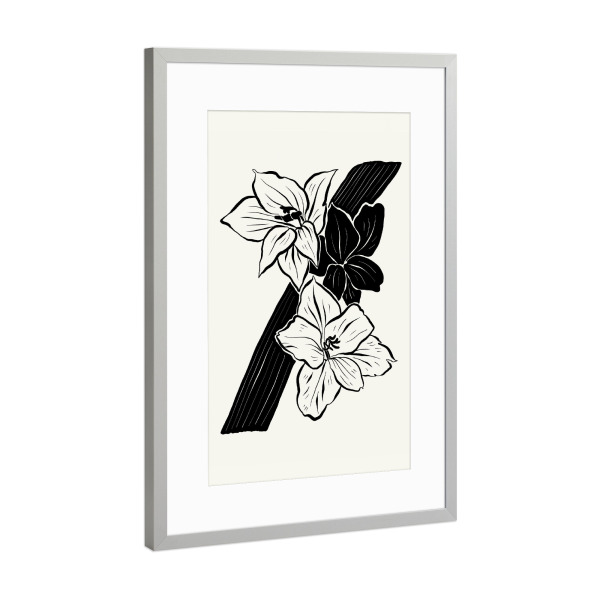 Poster mit Rahmen Silber "Floral Ink III collection" artboxONE - Floral,Abstrakt - Floral,Illustration,Pflanzen,Abstrakt,Blumen,Ink
