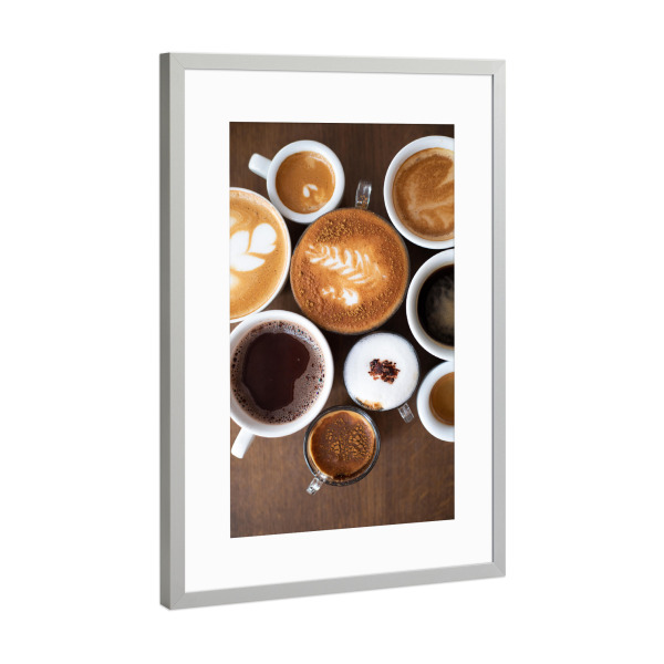 Poster mit Rahmen Silber "Kaffee Sorten" artboxONE - Essen & Trinken