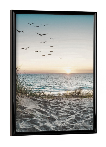 Poster mit schwarzem Rahmen "Strand und Vögel" artboxONE - Natur,Reise,Tiere,Reise / Strand und Meer