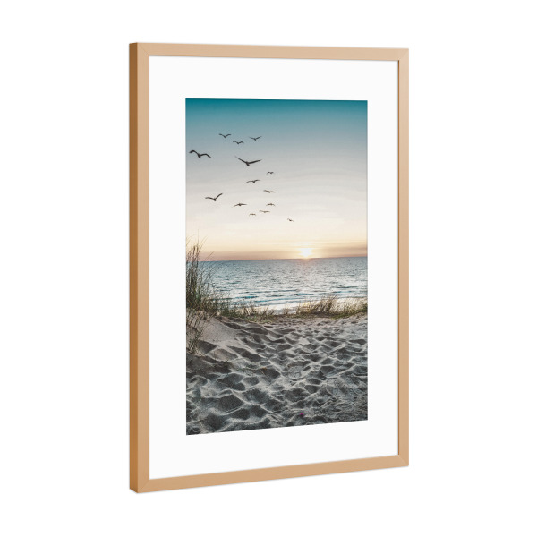 Poster mit Rahmen Kupfer "Strand und Vögel" artboxONE - Natur,Reise,Tiere,Reise / Strand und Meer