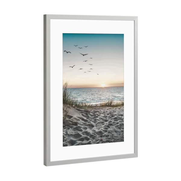 Poster mit Rahmen Silber "Strand und Vögel" artboxONE - Natur,Reise,Tiere,Reise / Strand und Meer