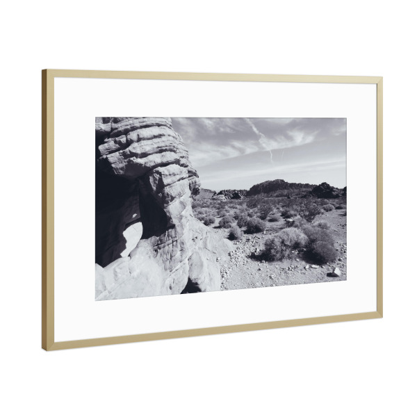 Poster mit Rahmen Gold "In Valley of Fire @ Nevada SW" artboxONE - Natur,Reise,Schwarzweiß,Reise / Länder