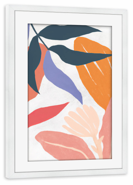 Poster mit Rahmen weiß "Lebendige tropische Blätter" artboxONE - Natur,Abstrakt - Tropisch,Blätter,Abstrakt,Pflanzen,Natur