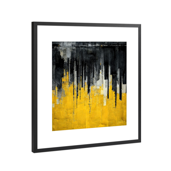 Poster mit Rahmen Schwarz (Metallic) "Gelb schwarze Abstraktion" artboxONE - Abstrakt - Malerei,Abstrakt,Painting,Digital,Art,Abstract