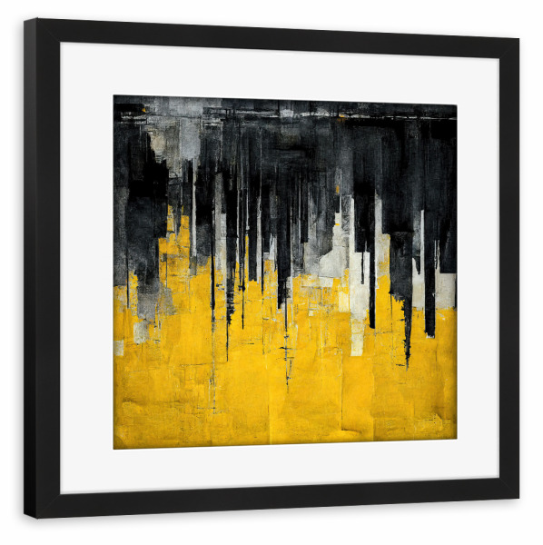 Poster mit Rahmen schwarz "Gelb schwarze Abstraktion" artboxONE - Abstrakt - Malerei,Abstrakt,Painting,Digital,Art,Abstract