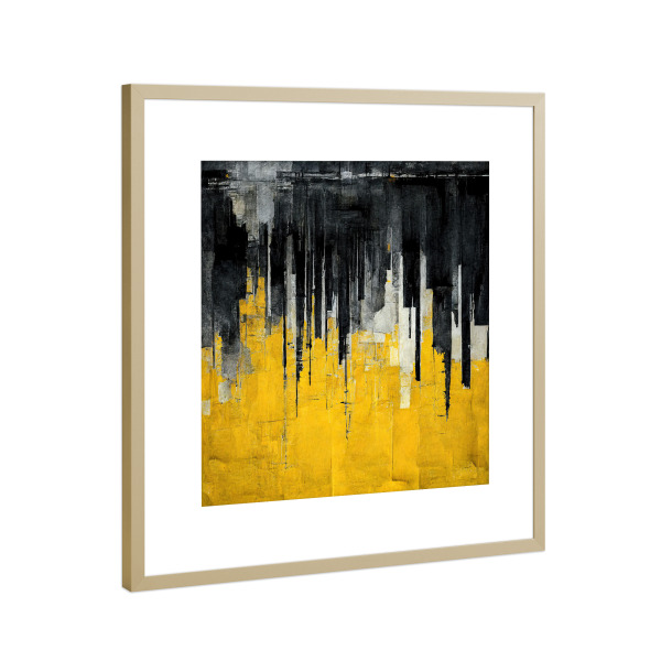 Poster mit Rahmen Gold "Gelb schwarze Abstraktion" artboxONE - Abstrakt - Malerei,Abstrakt,Painting,Digital,Art,Abstract