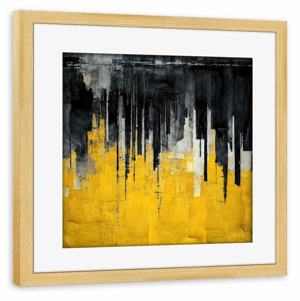 Poster mit Rahmen kiefer "Gelb schwarze Abstraktion" artboxONE - Abstrakt - Malerei,Abstrakt,Painting,Digital,Art,Abstract