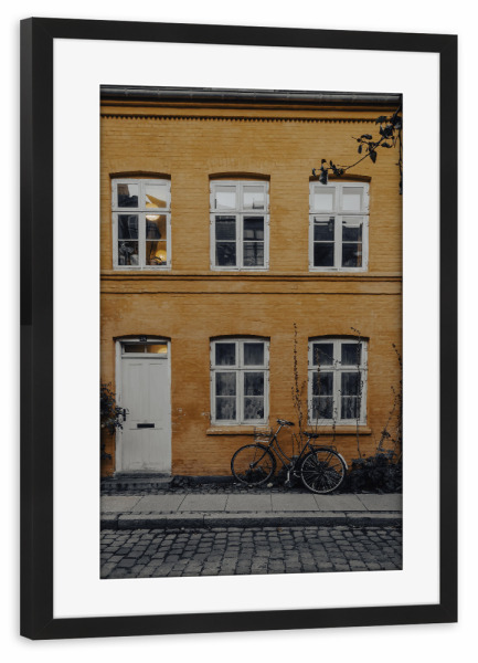 Poster mit Rahmen schwarz "Orangefarbenes Haus" artboxONE - Reise,Architektur,Städte / København