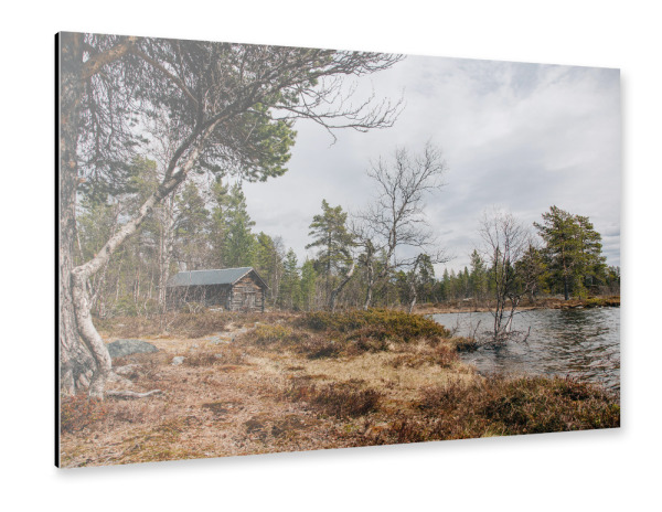 Alu-Dibond "Hütte an See in Schweden" 30x20 cm artboxONE
