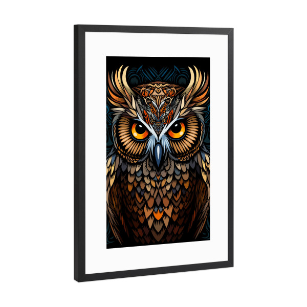 Poster mit Rahmen Schwarz (Metallic) "Eulenschrei" artboxONE - Tiere