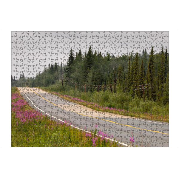 artboxONE Puzzle "Der Alaska Highway" artboxONE - Natur,Reise - Kanada,Alaska,Yukon,Landschaft,Natur,Wildnis,Weidenröschen,Blumen,Sommer,Wald