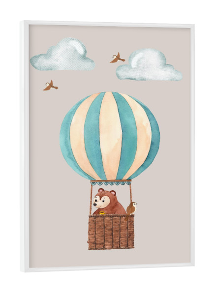 Poster mit weißem Rahmen "Aquarell Heißluftballon" artboxONE - Für Kinder,Menschen,Liebe