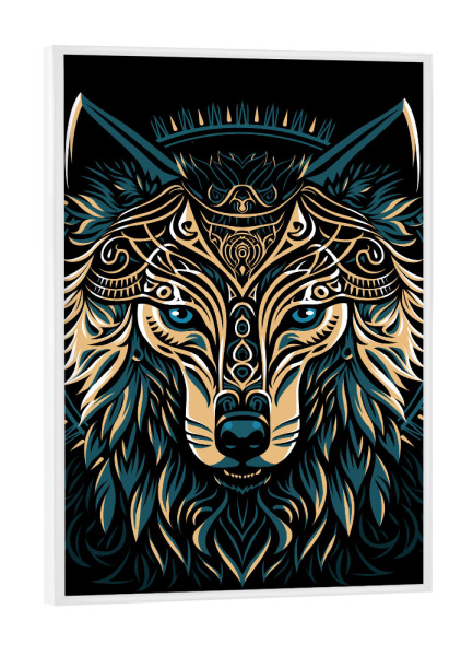 Poster mit weißem Rahmen "Goldener Schildwolf" artboxONE - Tiere