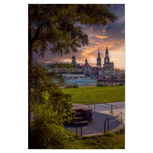 Poster "Königsufer Dresden" artboxONE - Architektur,Städte / Dresden - Dresden,Stadt,Altstadt,Architektur,Historisch,Sonnenuntergang,Sachsen