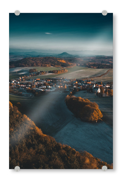 Acrylglasbild "Papstdorf" artboxONE - Natur,Reise - Sächsische schweiz,Herbst,Felder,Wälder,Sachsen,Elbsandsteingebirge,Mystisch,Landschaft