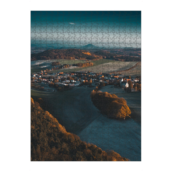 Puzzle Ravensburger "Papstdorf" artboxONE - Natur,Reise - Sächsische schweiz,Herbst,Felder,Wälder,Sachsen,Elbsandsteingebirge,Mystisch,Landschaft